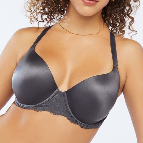 SavageXFenty Floral Lace Convertible T-Shirt Bra in Blackened Gray Pearl 34D New - Picture 1 of 12